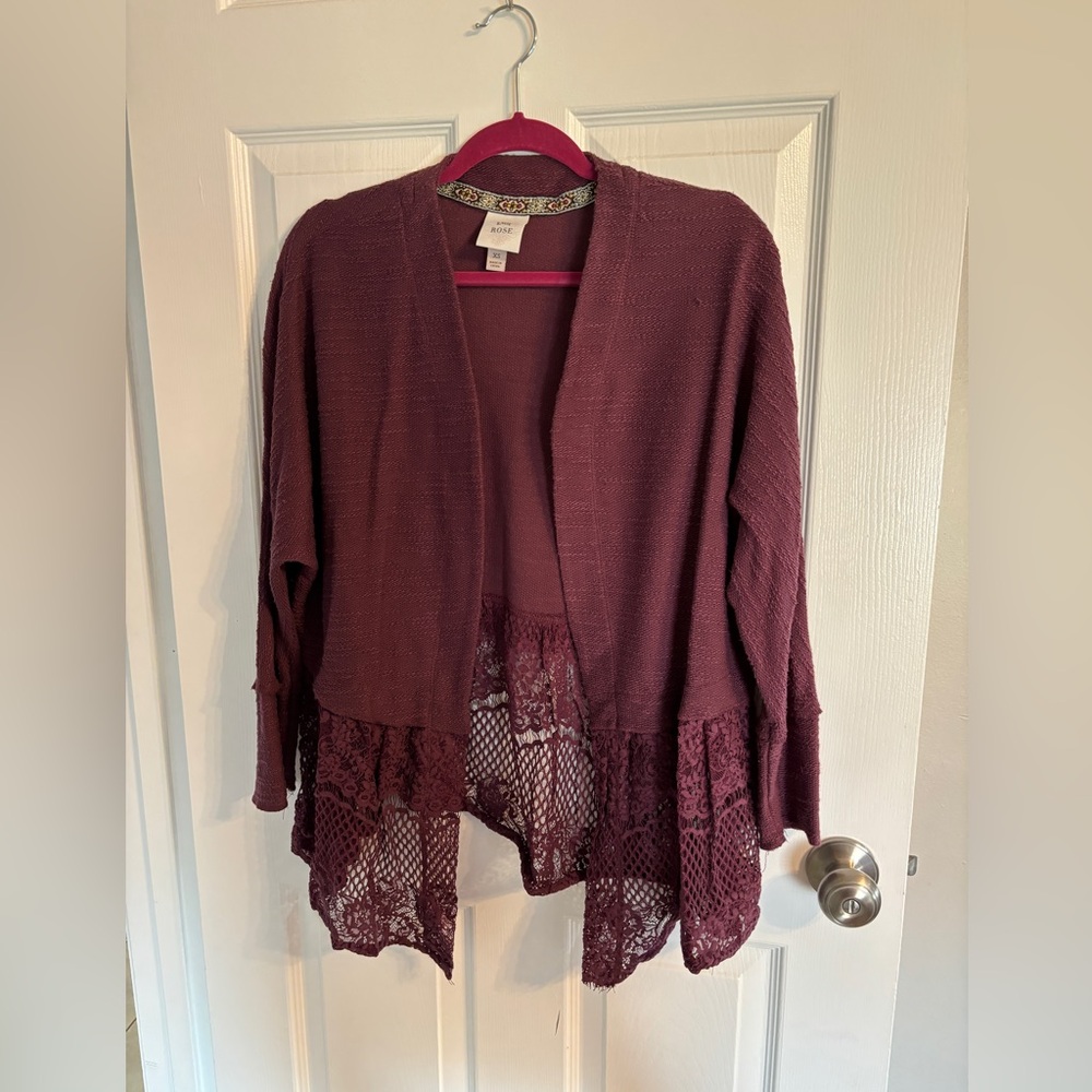 Knox Rose Burgundy Cardigan with Lace